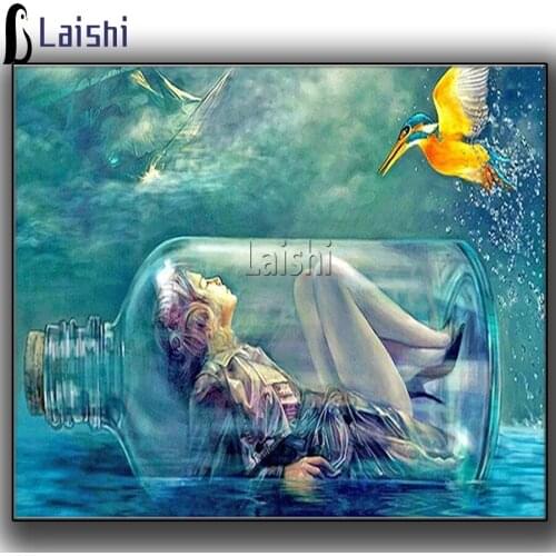 Diamond painting Girl In Wishing Bottle Cartoons Full Drill Embroidery Cross Stitch Mosaic Craft Kit Home Decor Christmas Gift