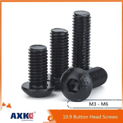 AXK 10-50pcs Grade10.9 Button Head Screw M2 M2.5 M3 M4 M5 M6 Hex Hexagon Socket Allen Screw Bolt High Quality