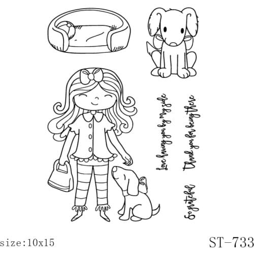 AZSG Girl and puppy Cuting Dies Clear Stamps For DIY Scrapbooking/Album Decorative Silicone Stamp Crafts
