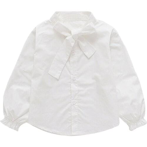 White Long Sleeve Shirts Age For 1 - 6 Years Baby Girls Cotton Bow Blouse 2021 New Spring Autumn Children Back To School Clothes