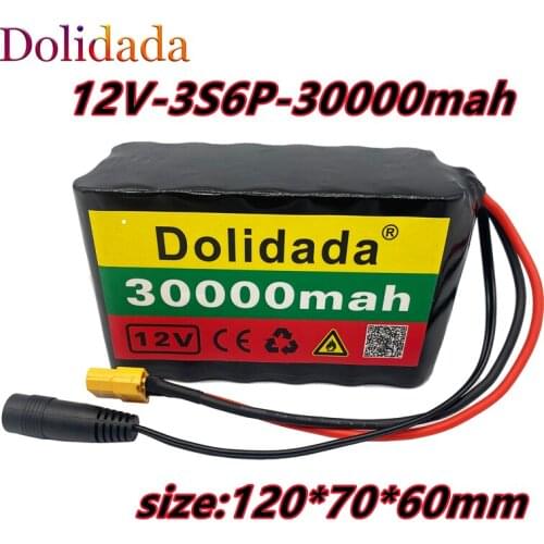 3S6P 12V 30Ah 40A BMS orline battery pack 18650 li-ion cells 30000mah XT60 DC5521 400Watt High Power Motor Scooter light