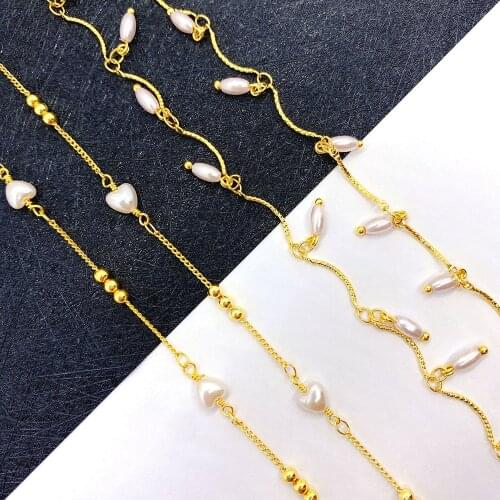 Golden Rice-shaped Love Heart-shaped Imitation Pearl Handmade Chain Charm Copper Chain DIY Jewelry Making Necklace Bracelet 1 M