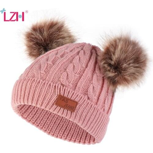 LZH Children Fur Hats For Girls Hat Cap 2021 New Autumn Winter Newborn Baby Hats For Kids Boy Warm Knitting Thread Hat 3-8 years