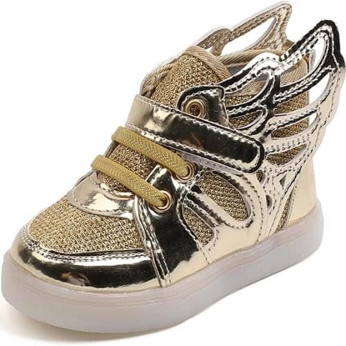 2021 New LED Flashing Shoes Children Wings Kids Shoes Baby Boys and Girls Sports Fashion Flats Non-slip Hot Cute Sneakers 21-30