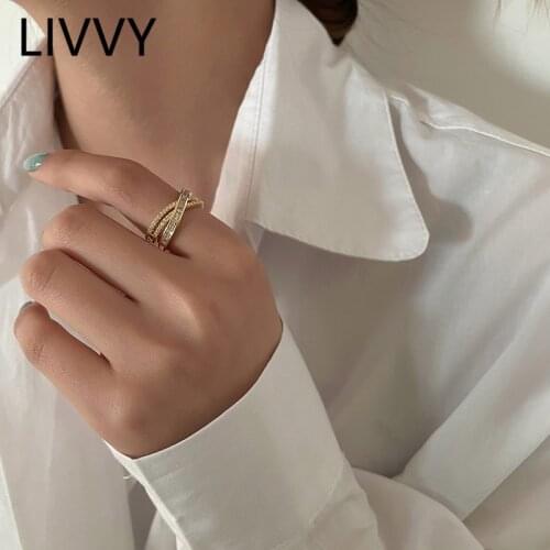 LIVVY Fashion Cross Zircon Ring Female Temperament Romantic Charm Exquisite Jewelry Party Accessories Gifts