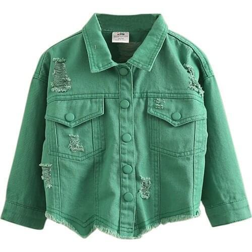 2020 Autumn Spring Fashion 2 3 4 6 8 10 12 Years Children Clothing Coat Tops Hole Pocket Cool Denim Jacket For Kids Baby Girls