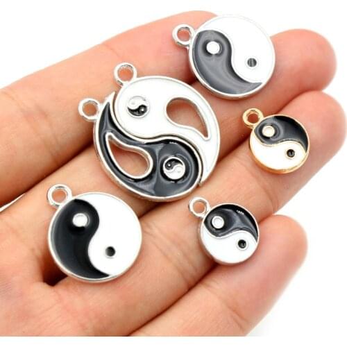 Fashion New Alloy Metal Drop Oil Two-Sided Kit Tai Chi Bagua Macroporous Beads For DIY Bracelet Necklace Jewelry Making