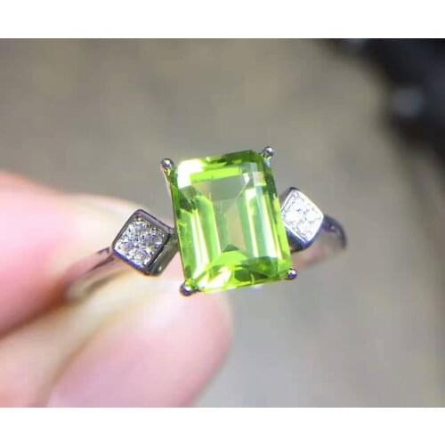 Natural green peridot stone Ring Natural olivine Ring S925 sterling silver trendy Elegant square women party party gift Jewelry
