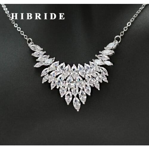 HIBRIDE New Arrival Clear Austrian Crystal Women Bridal Jewelry Set Long Chain Necklace Earrings Sets Dress Accessories N-275