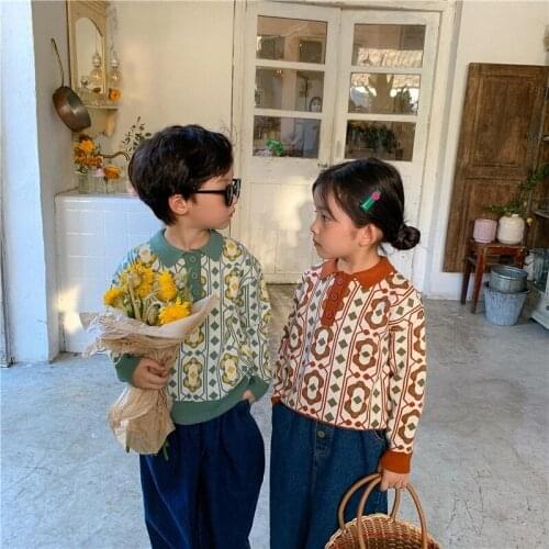 Autumn Winter siblings fashion sweaters brother and sister soft knitting turn-down collar sweater