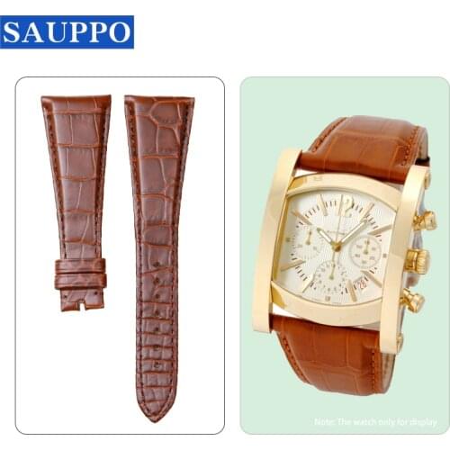 SAUPPO 26mm Watch Strap Crocodile Leather Yellowish Brown Concise Suitable for BVLGARI Men Women Watch Accessories Fashion