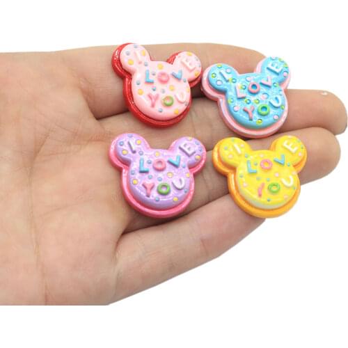 Kawaii Cartoon Mouse Head I Love You Flatback Resin Cabochons Accessories DIY Scrapbooking Decoration Craft Hair Bows Center