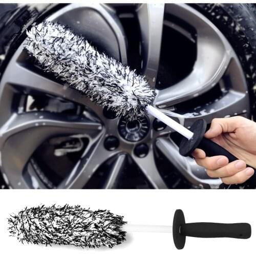 Car Brush Foam Washing Clean Tools Tire Wheel Rim Exhaust Pipe Dust Remove Big Long Handle Soft Bristles Automotive Accessories