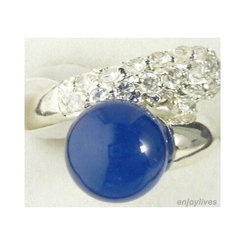 Blue Natural Jade Cluster Crystal Ring Size: 6.7.8.9