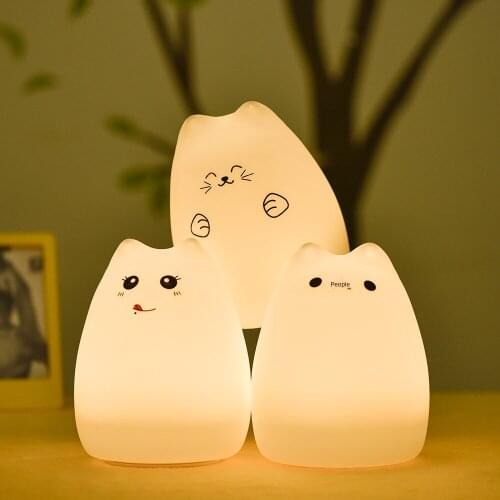 Cute Cat Night Light Touch colorful Silicone Animal Night Light LED Touch Pat Baby childrens Lamp Gift Usb Bedroom Decoration