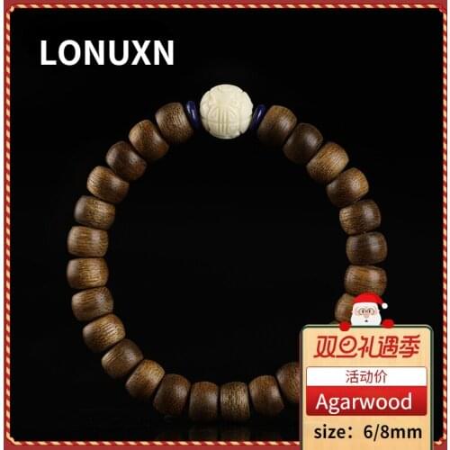 High-grade Dalagan Agarwood Indonesia Agarwood Bracelet Old Material Black Oil Fragrant Submerged Natural Agate Bodhi 6/8mm