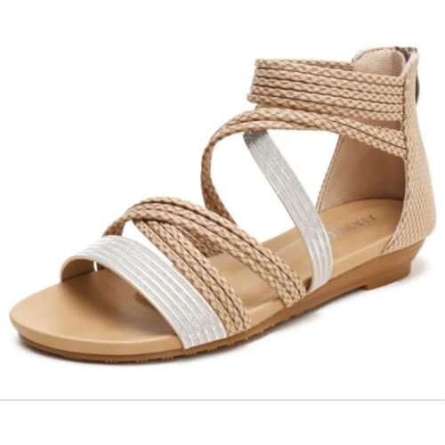 2021 Spring&Summer New Cross-belt Slope with Roman Sandals Bohemia Ethnic Style All-match Holiday Womens Shoes Big Size 42