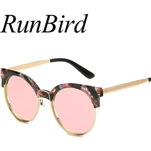 RunBird Fashion Brand Vintage Sunglasses For Women Sunglass Cat Eye Sun Glasses Male Mirror Sunglasses Men Glasses Female 716R