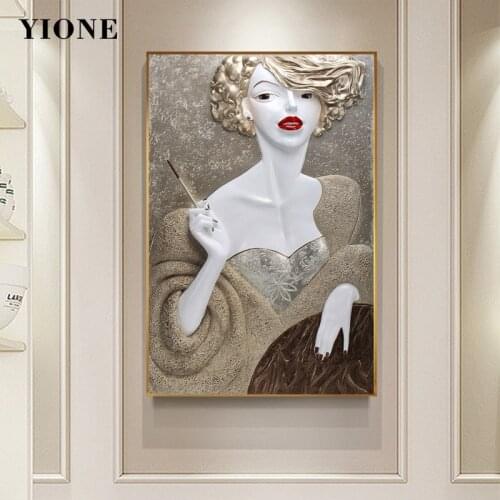 Gold Retro Girl Canvas Painting Custom Vintage Luxury Sexy Woman Lady Wall Pictures for Living Room Art Prints Decoration Poster