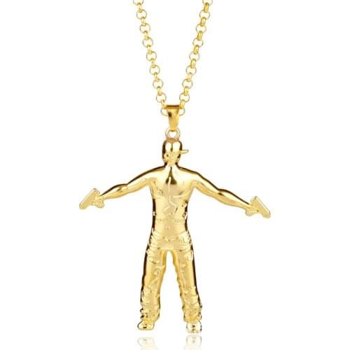 Gold Man Hold Double Guns Necklace for Women Hip Hop Pendant Choker Jewellery Necklaces for Women Men