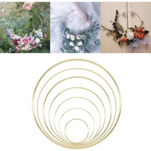 1Pcs 10-40cm Iron Gold Metal Ring Portable Garland Baby Shower Wedding Bride Flowers Wreath Handmade Flowers Catcher Hoop Decor