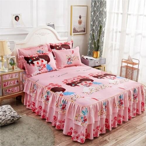 1PC Couple Pink Bed Skirt Dust All Inclusive Bedding cute Bedroom Decor 1.5M 1.8M bed spread queen size king size bed cover