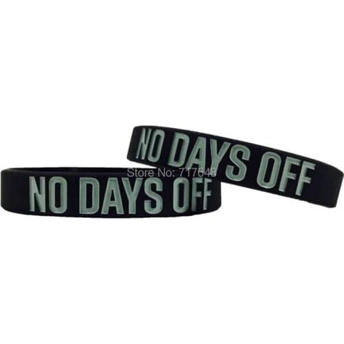 100pcs Inspirational Quote NO DAYS OFF wristband silicone bracelets free shipping by ePacket A