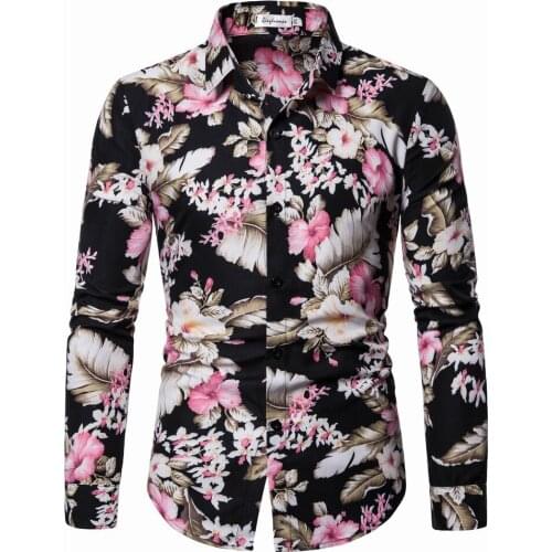 2019 Men Shirt Long Sleeve Fashion Floral Printing Male Shirts Mens Clothing Casual Shirt Man Plus Size Shits