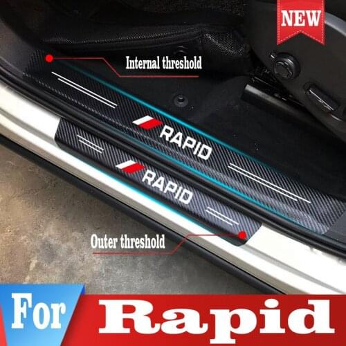 PU Leather Carbon Fiber Car Door Sill Protector Sticker For Skoda Rapid 2015 2016 2017 2018 2019 2020 Accessories