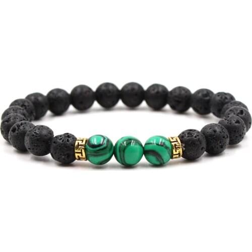 8mm Malachite Stone Black Lava Beads Bracelet DIY Essential Oil Diffuser Bracelet Women Men Buddha Jewelry