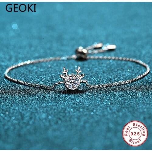 Geoki Passed Diamond Test 0.5 CT Moissanite Deer Bracelet 925 Sterling Silver Perfect Cut Diamond Cute Animal Shaped Bracelets