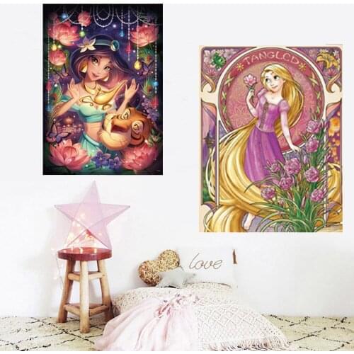 Girl Room Decor Beauty And The Beast Watercolor Poster Cartoon Disney Princess Canvas Painting Print Picture Kid Room Home Decor