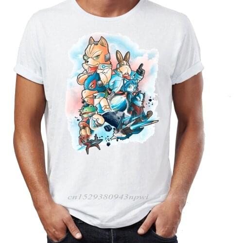 Hip Hop Men T-shirts Star Fox Ensemble Awesome Illustration Artwork Printed Street Guys Tops & Tees Swag 100% Cotton Camiseta