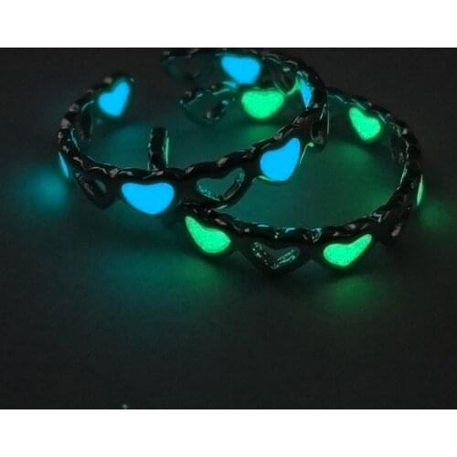 Hainon Adjustable Hollow Heart Luminous Ring Glow in Dark Silver Color Rings For Women Friends Gift Vintage Fashion Jewelry Ring