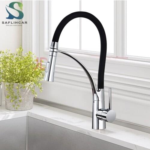 Chrome Black Hose Kitchen Sink Faucet Single Handle Pull-down Sprayer Hot and Cold Faucet Deck Installation