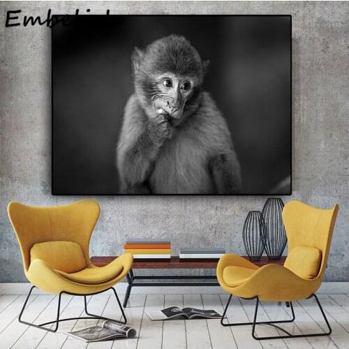 Large Animal Picture Canvas Printed Painting Modern Funny Eating banana Monkey with Headphone Wall Art Poster for Living Room