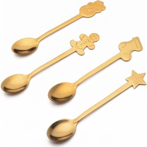 Stainless Steel Coffee Spoon Creative Golden Snowman Ice Cream Small Spoon Dessert Stirring Spoon Christmas Gift Tableware