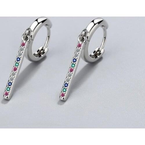 KOFSAC 2021 Sterling Silver 925 Earrings For Women Jewelry Zircon Colorful Geometric Long Earring Trendy Girl Party Accessories