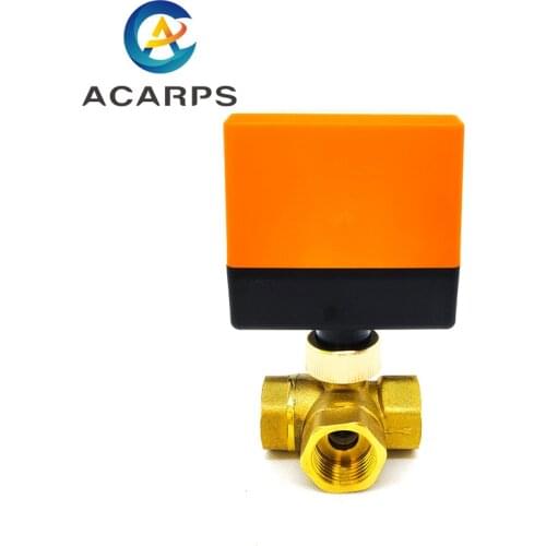1/2" Brass Electric Ball Valve Three-Wire Three-Way Air Conditioning Floor Heating Water Tower Switch Valve 220 24 12V