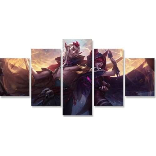 LoL Rakan Xayah 5 Panel Modular Prints Pictures Home Decor Paintings Canvas Poster Bedroom Wall Art