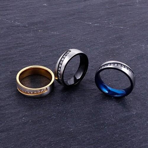 Black inlaid stone titanium steel mens ring fashion stainless steel mens and womens jewelry accessories