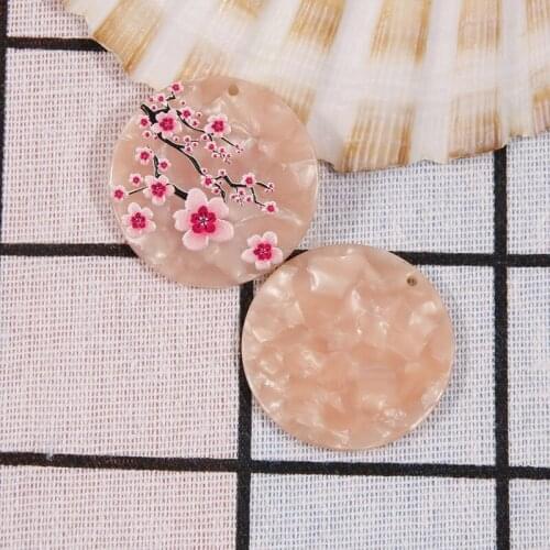 2 PCS New Round Flowers Pattern Pendant Charms DIY Acrylic Earring Accessories Findings For Jewelry Making