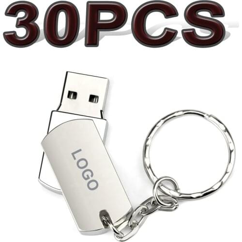 Original Metal 8G 16G 32G USB 2.0 30PCS Flash Drives Memory Stick 64GB USB Flash Custom Logo Pendrive laser free