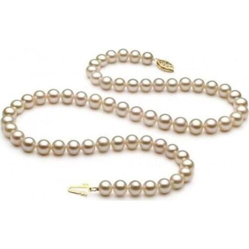 8-9 mm natural round freshwater white pearl necklace 18 inch 925silver gold