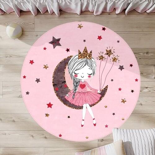 Pembe Çocuk Odası Halısı yıldız balon taç ay prenses
