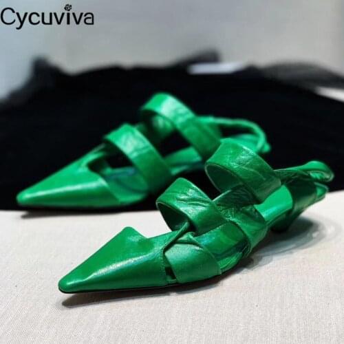 Luxury Brand Shoes Woman Summer Kitten Heels Sandals Ladies Hollow out Slingback Gladiator Sandals Real Leather Sandalias mujer