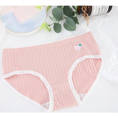 Cotton Love Sexy Ladies Women Underwear Fruit Stripe Breathable Lace Elastic Skin-friendly Briefs Comfortable Panties Lingerie
