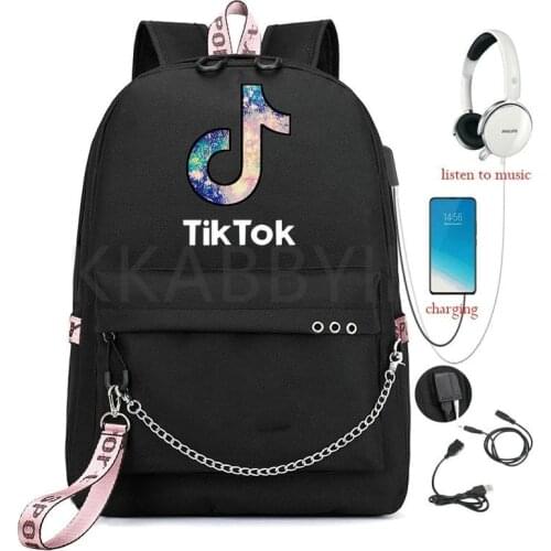 TIK TOK School Backpack Anime School Backpack USB Port School Bag Students Travel Bag