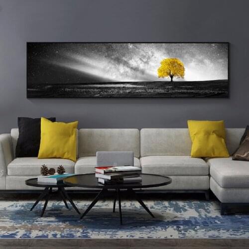 Nordic Long Yellow Tree Canvas Prints Posters Black White Scene Wall Art Landscape Canvas Paintings for Living Room Home Decor