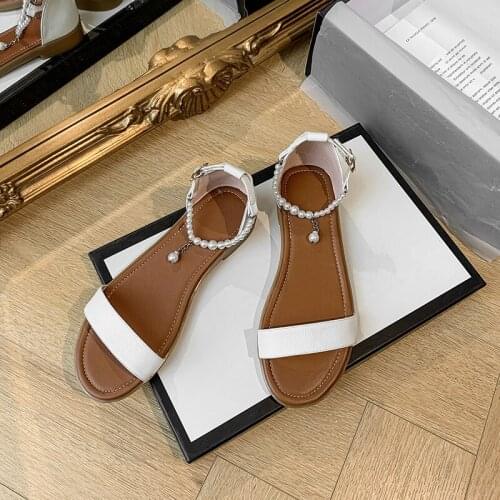 SKLFGXZY Summer New Product Women Pearl Sandal Fashion Genuine Leather Womens Shoes Beach Cowhide Girls Sandals